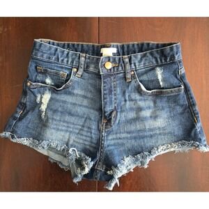 HM Womens Distressed Denim Cut Off Shorts Medium Wash Blue Frayed Hem Size 4